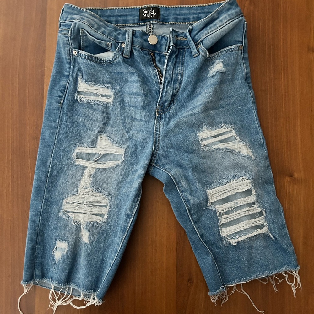 Stylish Society Distressed Blue Jean Shorts